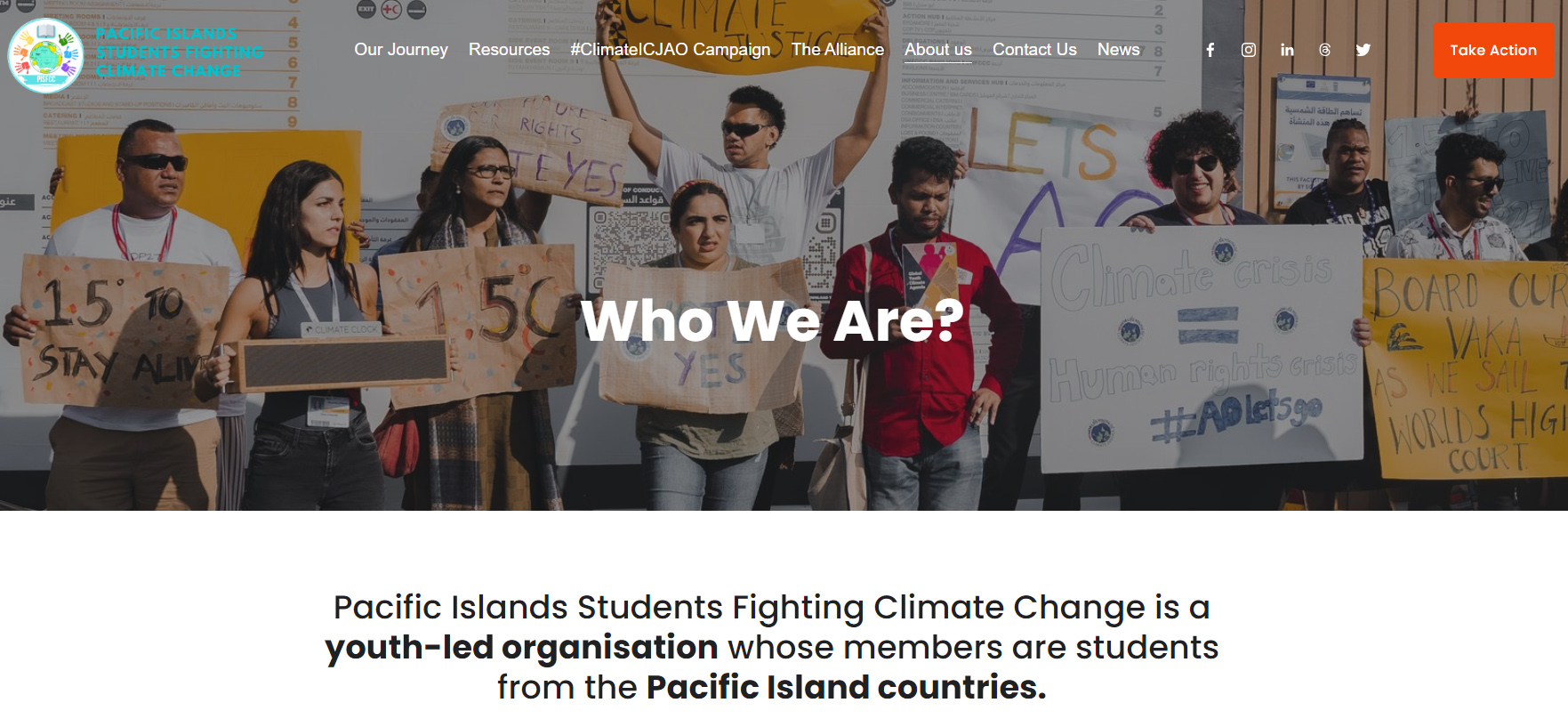 Research Article Climate justice and Pacific Island countries – a case study on grassroots advocacy. picture shows Website of the Pacific Islands Students Fighting Climate Change