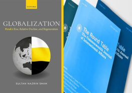 Commonwealth Round Table book review - Globalisation: Perak’s rise, relative decline, and regeneration. picture shows book cover and editions of the Round Table journal